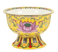 POPETPOP Bol Décoratif en Céramique Jaune Multifonction pour Offrande Bouddhiste, Bol à Riz Lisse pour Culte et Décoration Intérieure de Maison
