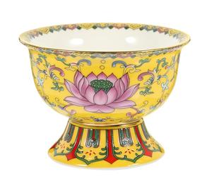 POPETPOP Bol Décoratif en Céramique Jaune Multifonction pour Offrande Bouddhiste, Bol à Riz Lisse pour Culte et Décoration Intérieure de Maison