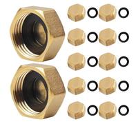 POPETPOP Bouchon Obturateur Hexagonal en Laiton 1/2 Pouce, Lot de 12 | Filetage Femelle, Embouts en Cuivre avec Rondelles, pour Tuyau D’eau, Machine à Laver, Usage Extérieur