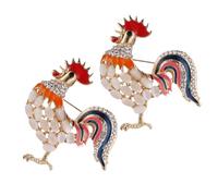 POPETPOP Broche à Motif Coq Incrustation Complète de Cristaux 2pcs en Alliage Accessoire Polyvalent et Unique Décoration Élégante pour Femmes pour Vêtements et Écharpes