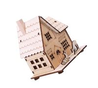 POPETPOP Chalet de Noël en Bois Lumineux LED, Petite Maison Décorative | Décor de Fête Beige, Forme Cabane, Ornement à Suspendre, Ambiance Chaleureuse pour Intérieur
