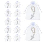 POPETPOP Chapelets en Bois Naturel 40 Pièces Breloques Croix, Paquet en Filet Blanc, Souvenirs de Baptême et Fête Prénatale
