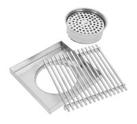 POPETPOP Couvercle de bonde de en acier inoxydable 304 argenté 15 x 15 cm avec tige complète pour l'extérieur, siphon de sol carré pour jardin, terrasse et cour, convient aux tuyaux