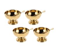 POPETPOP Doré Bol à Dessert sur Pied 4 Pièces 130ml en Acier Inoxydable | Entretien Facile, Fourchette Incluse, Base Surélevée, Usage Maison et Fêtes de Noël, Prise Confortable