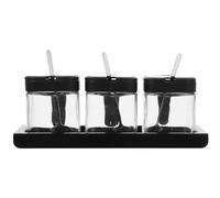 POPETPOP Ensemble de 3 Récipients à Assaisonnement en Verre Transparent avec Plateau, Pot à Épices Multifonctionnel 255ml pour Barbecue et Hôtels