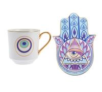 POPETPOP Ensemble Tasse à Café Turque en Céramique avec Sous-tasse, Poignée Ergonomique et Design Classique pour Usage Quotidien et Fêtes
