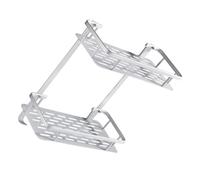POPETPOP Étagère de Rangement sans Perçage Étagère Murale Organisateur de Salle de Bain à Double Couche Crochets, Aluminium Spatial Argenté pour Salle de Bain et Washroom