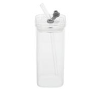 POPETPOP Gobelet en Verre Transparent Carré 350ml avec Couvercle et Paille, Empilable, Étanche, Réutilisable et Portable, pour Café Glacé, Jus, Lait, Maison, Bureau, École et Extérieur