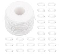 POPETPOP Kit de Réparation pour Stores Romains Ficelle Tressée 1,8mm 50m | Anneaux en Plastique Pom Blancs, Installation Facile, Corde Résistante au Soleil, pour Bricolage Maison et Rideaux