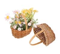 POPETPOP Lot De 2 Petits Paniers Tressés Avec Poignées 7.00X7.00X5.30Cm - Mini Paniers En Osier Pour Décoration Mariage Fête Jardin Table - Corbeilles Compactes Pour Fleurs Bonbons Et Cadeaux