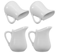 POPETPOP Lot de 4 Crèmes à Latte en Céramique Blanche 80ml Bec Verseur Spécial et Design Élégant pour Préparation de Café et Latte Art