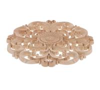 POPETPOP Non Peinte, Applique en Bois Ronde Sculptée, 24 CM, Décorative | Bois Creux Gravé, Style Vintage Délicat, à Coller sur Meuble ou Mur, Teinte Kaki Plusieurs styles