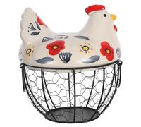 POPETPOP Panier Œufs Rond Métal avec Couvercle Forme Poule Panier Œufs Poule Métal Décoratif avec Couvercle Anti-poussière pour Cuisine et Décoration Festives