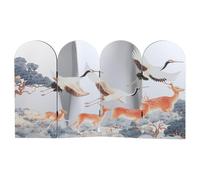 POPETPOP Paravent Pliable en Acrylique Blanc Motif Traditionnelle, Écran de Bureau Compact 4 Panneaux, Décoration Élégante pour Bureau ou Fêtes