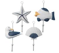 POPETPOP Patère Murale Bois Style Méditerranéen 4pcs, Crochets Décoratifs pour Suspendre Manteaux et Chapeaux, Support en Bois Naturel Vacances