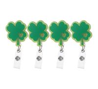 POPETPOP Porte-badge Rétractable Trèfle Vert 4pcs pour Saint-patrick, Bobine à Clip en Acrylique et Métal, Facile à Utiliser pour Médecins et Personnel de Bureau