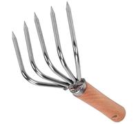 POPETPOP Râteau de Plage Robuste à 5 Dents en Acier Inoxydable et Bois Léger, Outil Fiable pour Creuser Coquillages et Fruits de Mer en Extérieur