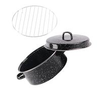 POPETPOP Rôtissoire Plat à Rôtir Ovale en Émail Noir, Fond Résistant à L’usure, pour Patates Douces et Viande, Usage Quotidien, la Cuisine Maison