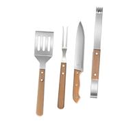 POPETPOP Set Ustensiles Barbecue Acier Inoxydable Avec Manches Bois Fourchette Spatule Couteau Et Pince Portable Et Résistants Pour Camping Et Grillades Extérieur
