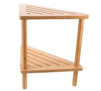POPETPOP Tabouret de Bain Stable en Bois et Bambou Double Étagère Triangulaire pour Changer de Chaussures et Rangement de Bain