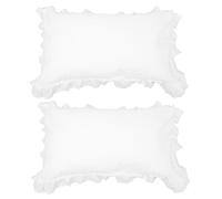 POPETPOP Taie d Oreiller 50x70 en Coton Blanc, Lot de 2 Taies à Volant, Faciles à Laver Retirer, pour Chambre et Lit, Style Simple et Élégant
