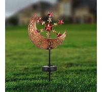 PopHMN Lumières de jardin solaires extérieures, moulin à vent de lune en métal sculpté creux Lumières de jardin à énergie solaire - Lampe solaire de jardin pour patio/décorations de pelouse/cour