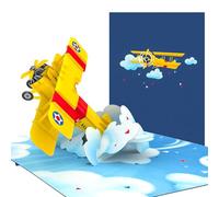 PopLife® Carte pop-up 3D Biplane jaune - Fête des pères, joyeux anniversaire, anniversaire de mariage, remise de diplôme, retraite, félicitations - Pour pilotes, voyageurs, amateurs d'aviation,