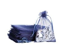POPOYU 100Pcs Sachet Organza Bleu, 7×9cm Pochette Bijoux, Sachet Lavande Vide, Tulle Dragées, Sachet Dragees, Pochon Bijoux, Sac Organza, Sac Cadeau Tissu, Jewellery Drawstring Bag, Pochons