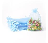 POPOYU 100Pcs Sachet Organza Bleu, 7×9cm Pochette Bijoux, Sachet Lavande Vide, Tulle Dragées, Sachet Dragees, Pochon Bijoux, Sac Organza, Sac Cadeau Tissu, Jewellery Drawstring Bag, Pochons