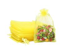 POPOYU 100Pcs Sachet Organza Jaune, 7×9cm Pochette Bijoux, Sachet Lavande Vide, Tulle Dragées, Sachet Dragees, Pochon Bijoux, Sac Organza, Sac Cadeau Tissu, Jewellery Drawstring Bag, Pochons