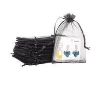 POPOYU 100Pcs Sachet Organza Noir, 10×15cm Pochette Bijoux, Sachet Lavande Vide, Tulle Dragées, Sachet Dragees, Pochon Bijoux, Sac Organza, Sac Cadeau Tissu, Jewellery Drawstring Bag, Pochons