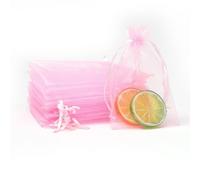POPOYU 100Pcs Sachet Organza Rose, 9×12cm Pochette Bijoux, Sachet Lavande Vide, Tulle Dragées, Sachet Dragees, Pochon Bijoux, Sac Organza, Sac Cadeau Tissu, Jewellery Drawstring Bag, Pochons
