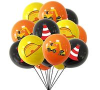 POPOYU 15 Pièces Véhicules et Construction Ballons Latex Imprimés, Orange Noir Jaune, Décoration de Fête