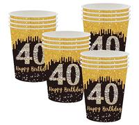 POPOYU 16 Pièces Gobelets Jetable Anniversaire 40 ans,9oz Gobelets Noir et Or Decoration Joyeux Anniversaire,Gobelets Papier Décorées de Fête pour Deco Table Anniversaire 40 ans Femme Hommes