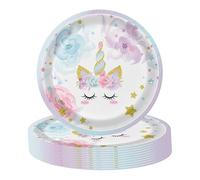 POPOYU 16Pcs Vaisselle Assiette Papier 18cm, Licorne Party Violette Kit Vaisselles Anniversaire Assiette, CouViolettes de Fête, Enfants Party, Mariages, Baby Shower Decorations pour 16 Invités