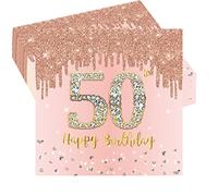 POPOYU 20 Pièces Serviette Papier Rose et Or Decoration Joyeux Anniversaire 50 Ans, Décoratives Jetables Mini Serviettes pour Déco Table Anniversaire