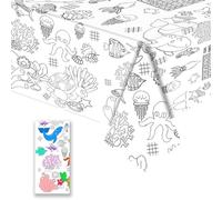 POPOYU Nappe Coloriage Océan,137x274cm Nappe à Colorier pour Enfants,Nappe Poster Géant avec Feutres de Coloriage Nappe en Papier Table à Colorier pour Enfant Filles Garçons Fête Anniversaire