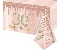 POPOYU Plastique Nappe Anniversaire 30 ans,137x274cm Nappe Fête Rose et Or Decoration Joyeux Anniversaire,Jetables Nappe Décorées de Fête pour Intérieur Extérieur Deco Table Anniversaire 30 ans Femme