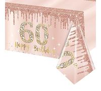 POPOYU Plastique Nappe Anniversaire 60 Ans,137x274cm Nappe Fête Rose et Or Decoration Joyeux Anniversaire,Jetables Nappe Décorées de Fête pour Intérieur Extérieur Deco Table Anniversaire 60 Ans Femme