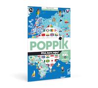 POPPIK 1841223 Poster Autocollant Drapeaux du Monde Poster éducatif interactif avec Autocollants Carte du Monde multilingue pour Enfants à partir de 7 Ans 68 x 100 cm