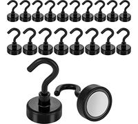 POPPSTAR Crochets magnétiques petits 20 pièces (force adhésive 12 kg, longueur 4 cm diamètre 2 cm) mini-crochets aimantés néodymes, noir