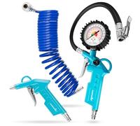 Poppstar Kit d'accessoires pour air comprimé : Gonfleur de pneus (0-16 bar, tuyau: 340 mm), Tuyau spiralé pour air comprimé 5m, Pistolet de soufflage (12 bar)