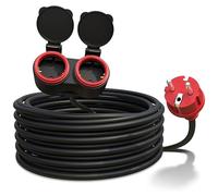 Poppstar Rallonge Electrique exterieure 10m, Double Prise Schuko 2 Sorties, IP44, 16A/3680W, H05RR-F 3G1,5, Noir/Rouge