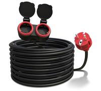 Poppstar rallonge Electrique exterieure 15 m, Double Prise Schuko 2 Sorties, IP44, 16A/3680W, H05RR-F 3G1,5, Noir/Rouge