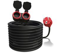 Poppstar Rallonge Electrique exterieure 20m, Double Prise Schuko 2 Sorties, IP44, 16A/3680W, H05RR-F 3G1,5, Noir/Rouge