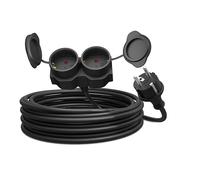 Poppstar Rallonge Electrique exterieure 5m, Double Prise Schuko 2 Sorties, IP44, 16A/3500W, H05RR-F 3G1,5, Noir