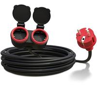 Poppstar Rallonge Electrique exterieure 5m, Double Prise Schuko 2 Sorties, IP44, 16A/3680W, H05RR-F 3G1,5, Noir/Rouge