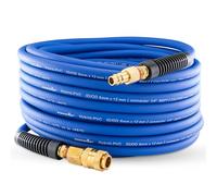 Poppstar Tuyau à Air Comprimé PVC Hybride 50m, Diamètre Intérieur 6mm, Raccord Rapide en Laiton 1/4", 20 bar, Bleu