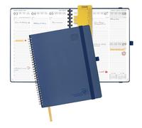 POPRUN Agenda 2026 2027 Semainier 26,5 x 21,5 cm D'Août 2026 à Déc 2027 | Planner Vertical Scolaire 17 Mois avec Couverture Souple Spirale,Règle-signet,Papier 80g/m², Bleu Marine