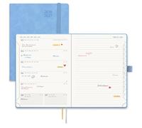 POPRUN Agenda 2026 2027 Semainier avec Page de Note,D'Août 2026 à Déc 2027 | 17 Mois Planner Scolaire Moyen(22 x 16,5 cm),Couverture Souple PU Cuir,Onglet Mensuel,Papier 80gsm,Bleu Céruléen